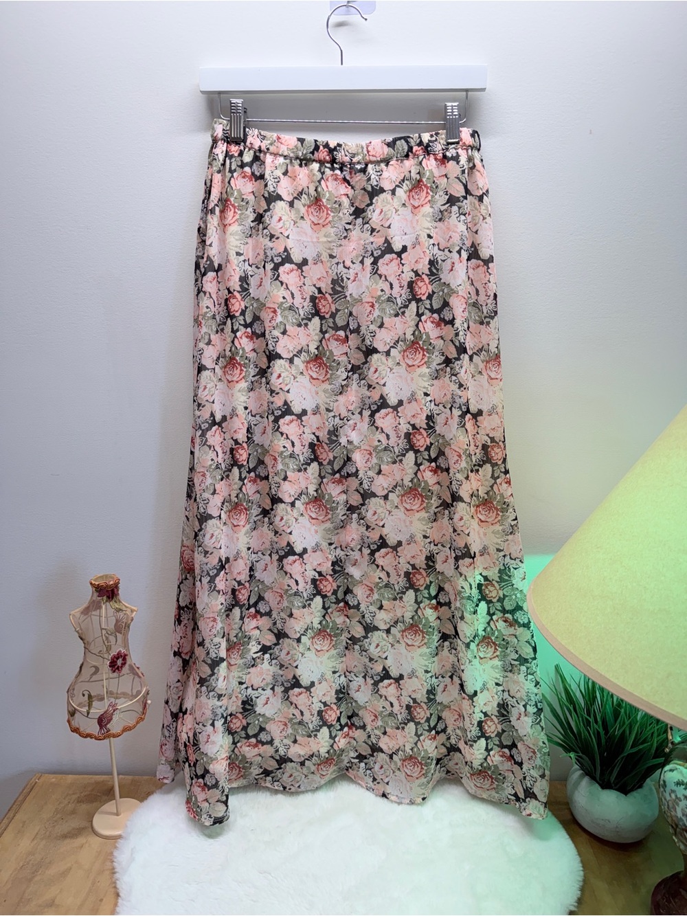 Kismet Pink Floral Maxi Soft Flowy Lined Skirt 💝 28W x 36L Elastic Waist - Picture 3 of 5